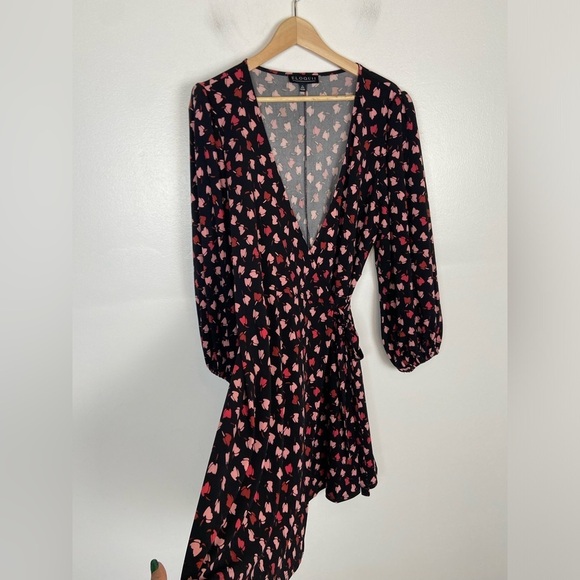 Eloquii Wrap Floral Midi Dress Size 14 Long Sleeve Soft Knit Puff Sleeve - Picture 2 of 9